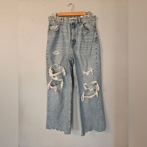 Zara Wide-Legs Jeans Women's Size 8 Blue Solid Denim Cotton High Rise